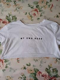 Bershka t-shirt bianca, crop top, tg. S