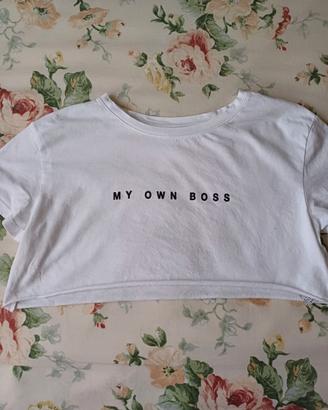 Bershka t-shirt bianca, crop top, tg. S