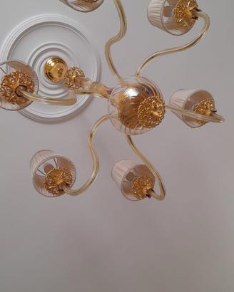 Lampadario di pregio vetro soffiato foglia d'oro