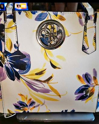 Borsa Guess Bianca Con Fiori Blue E Viola