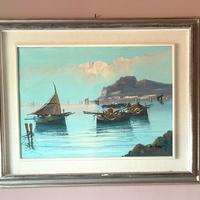 Quadro dipinto a olio con barche-firmato