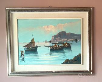 Quadro dipinto a olio con barche-firmato