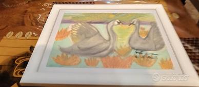 Cigni nello stagno tra ninfee