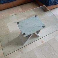 Tavolino in vetro con base in marmo