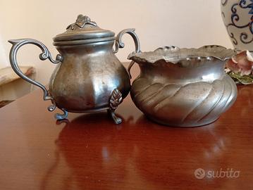 Lotto vintage peltro: zuccheriera e svuotatasche