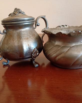 Lotto vintage peltro: zuccheriera e svuotatasche