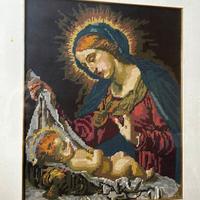 Quadro ricamo a mano Madonna con Bambino