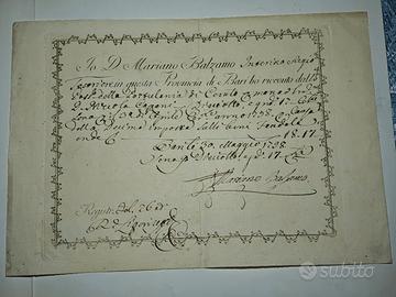 1798 Antica ricevuta Borbonica Corato Bari Capano