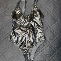 Costume intero donna effetto metallizzato argento