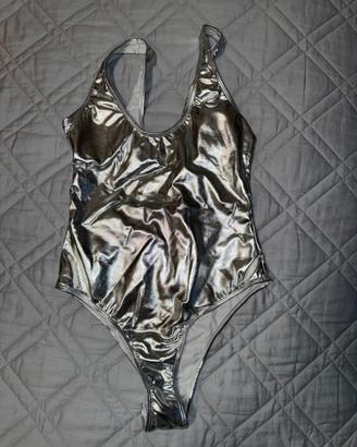 Costume intero donna effetto metallizzato argento