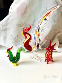 Set 3 galletti in vetro artistico stile Murano