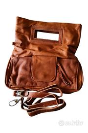 Borsa a Mano e Tracolla in Vera Pelle - Color Cuoi