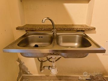 lavandino acciaio 2 vasche+rubinetto 