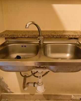 lavandino acciaio 2 vasche+rubinetto 