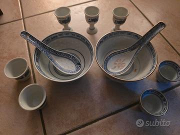 Set di ciotole e cucchiai cinesi "chicco di riso"