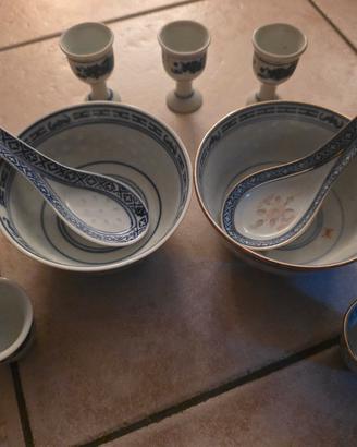 Set di ciotole e cucchiai cinesi "chicco di riso"