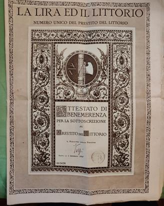 attestato di benemerenza prestito del littorio