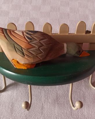 Appendino rustico in legno "Anatra e staccionata"