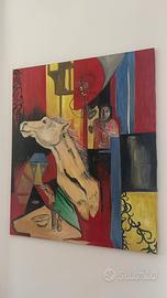 Grande dipinto olio cavallo musicisti jazz