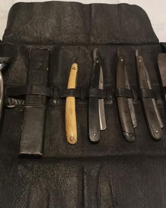 SET BARBIERE VINTAGE CUSTODIA IN PELLE ANNI 50/60