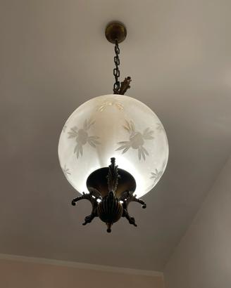 LAMPADARIO SFERA VETRO FIORI INCISO