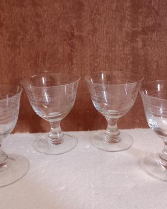 4 Calici da Amaro Grappa in Cristallo Intagliato 