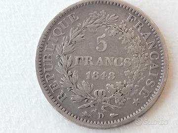 Moneta Argento 5 Franchi 1848 (D) – Rara