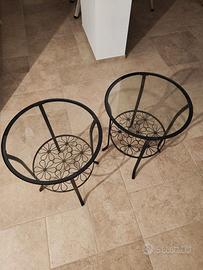 Coppia tavolini nero/vetro trasparente, 49x62 cm