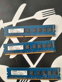 Tre moduli RAM 6Gb Elpida 2 GB RAM PC desktop 