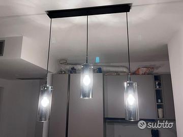 Lampadario a sospensione 3 luci in vetro fumé
