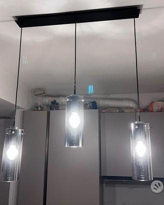 Lampadario a sospensione 3 luci in vetro fumé