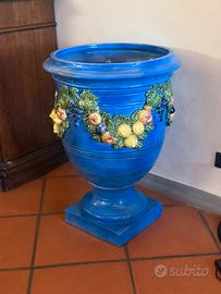 Grande vaso 85cm Ceramica Blu Frutta in Rilievo