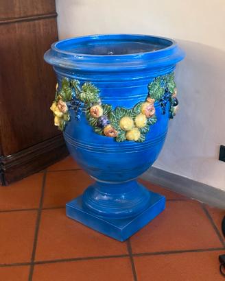 Grande vaso 85cm Ceramica Blu Frutta in Rilievo