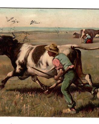 Cartolina La Mucca Scappata di Jules Dupré