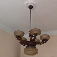 Lampadario vintage legno e vetro opale Cornaredo