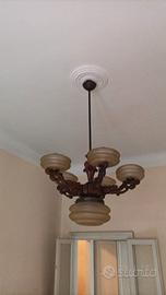 Lampadario vintage legno e vetro opale Cornaredo