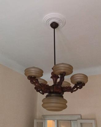 Lampadario vintage legno e vetro opale Cornaredo