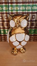 Gufo decorativo in ceramica oro e bianco- 19 cm