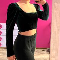 Top Zara taglia S verde stile corsetto in velluto