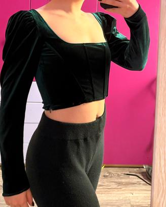Top Zara taglia S verde stile corsetto in velluto