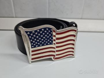 Cintura nera fibbia bandiera americana U.S.A.