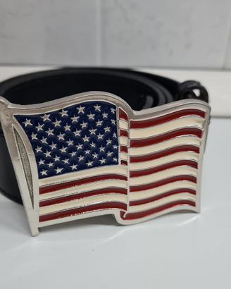 Cintura nera fibbia bandiera americana U.S.A.