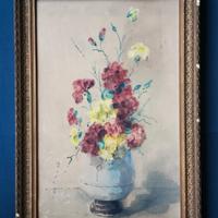 Acquerello con fiori in cornice di legno dorato