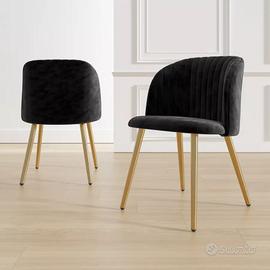 Set 2 sedie in velluto nero gambe oro luxury