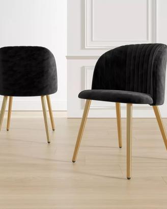 Set 2 sedie in velluto nero gambe oro luxury