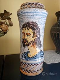 Albarello da farmacia in maiolica policroma