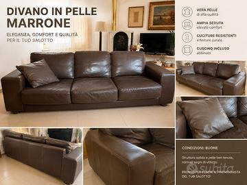 divano in pelle marrone con ruote e con cuscini