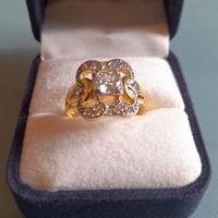 Anello Art Déco quadrato bicolore zirconi oro 18K