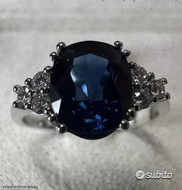 ANELLO ORO 18kt. DIAMANTI E ZAFFIRO BLU NATURALE