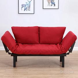 Divano Letto in Tessuto di Lino Rosso